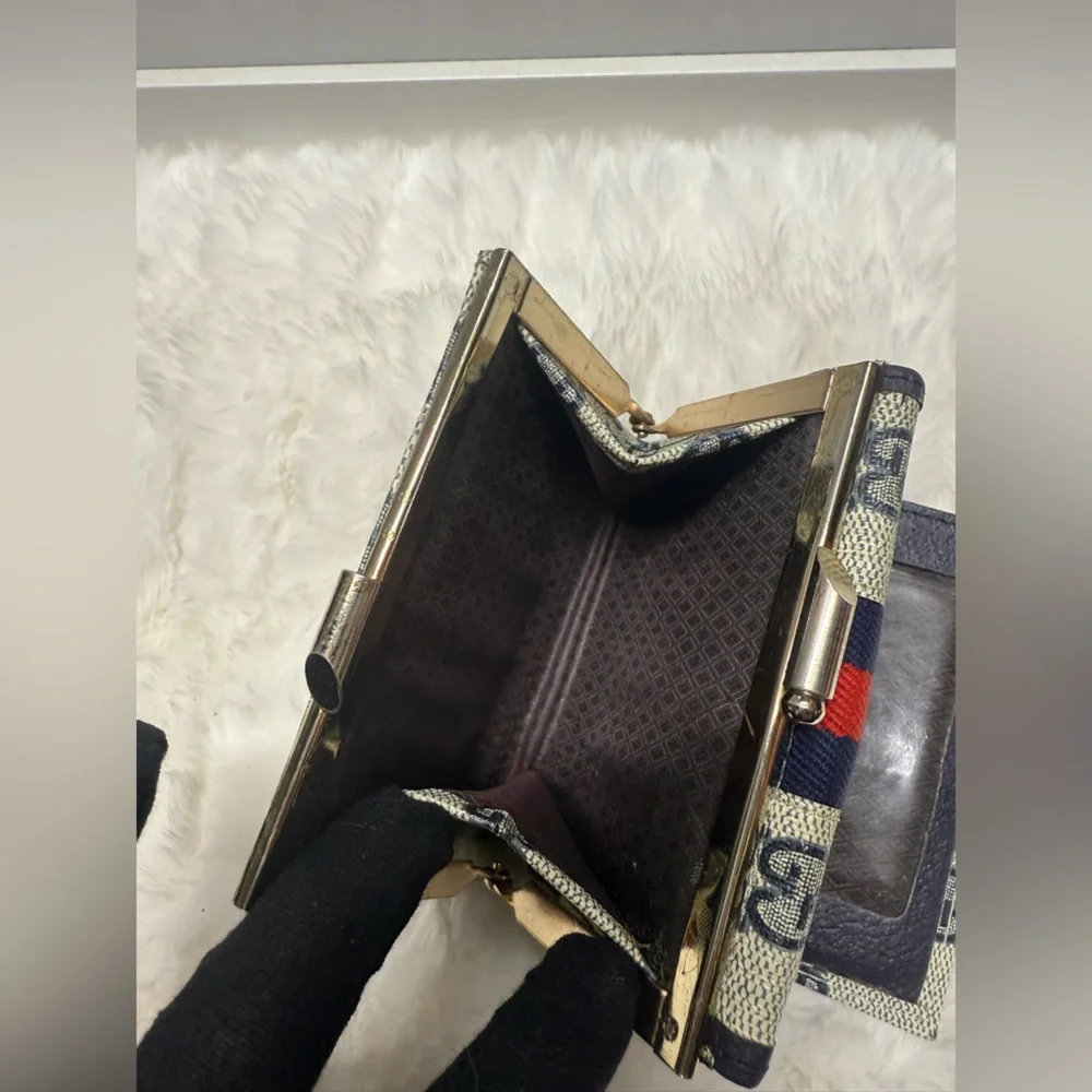 Navy GG Canvas Monogram Wallet with Navy and Red Web Stripe - Picture 2 of 9